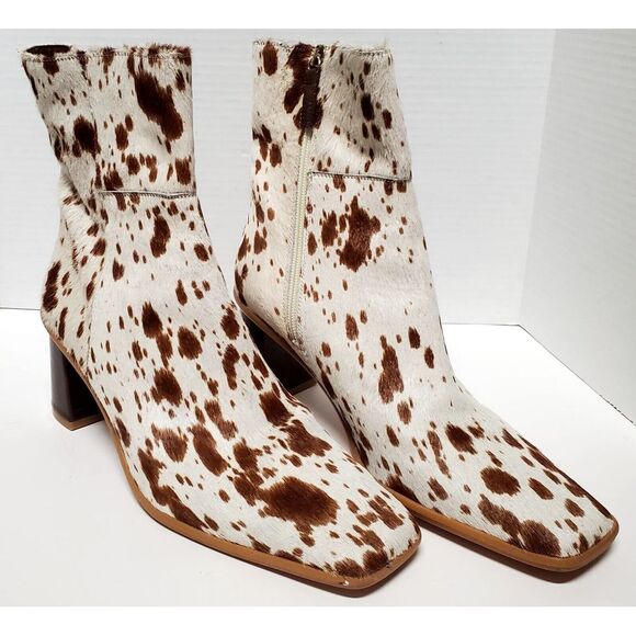 Alohas Boots Cow Calf Hair 11.5US EU42 Animal Print Heel Side Zip Cream/ Brown - Picture 2 of 16